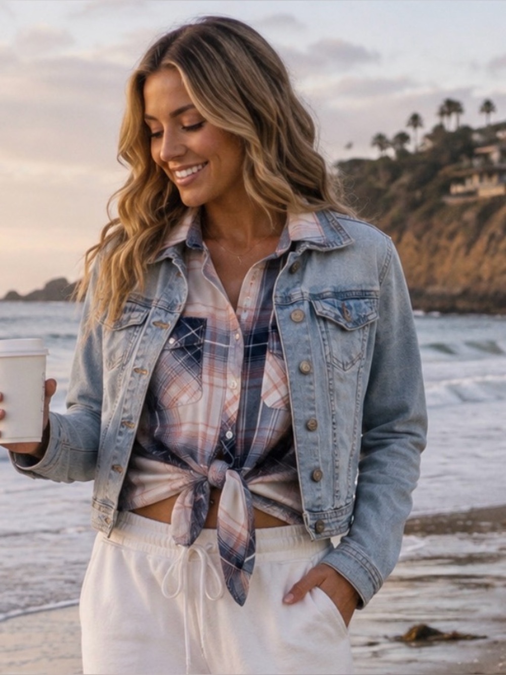 Passport Plaid Button-Down + Blue Notes Light-Wash Denim Jacket 2-Piece Set – XS